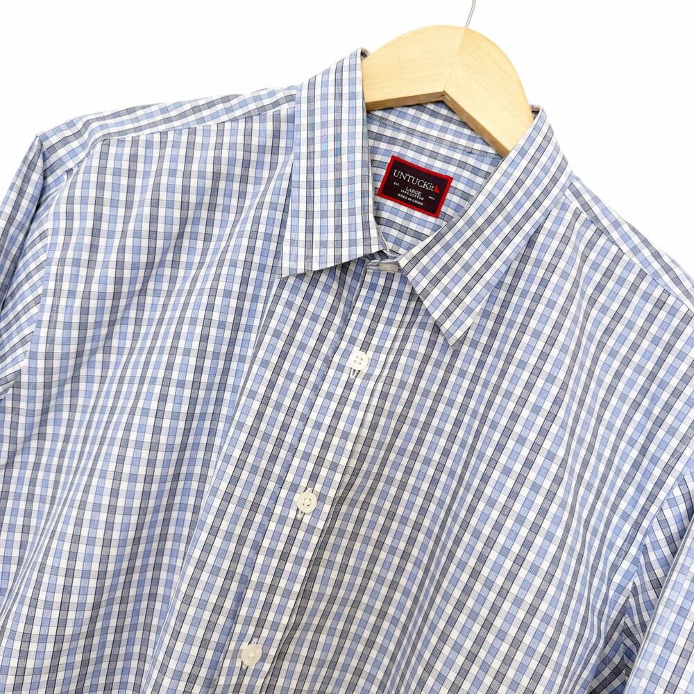 Untuckit Blue Plaid Cotton Long Sleeve Button Down Sz L